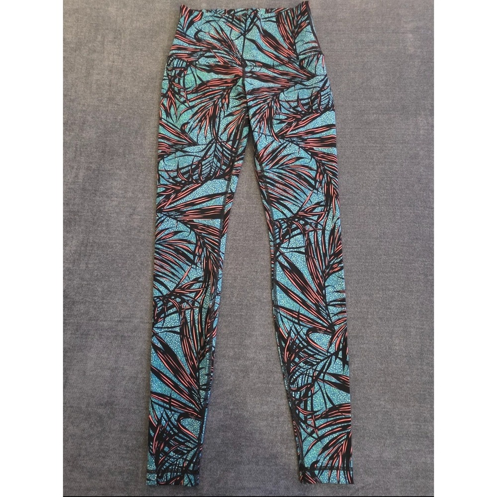 Lululemon High Rise Leggings Tropical Palm Print Teal Black Size 4 28 Inseam
